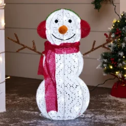 LED Light Up Yard Snowman With Earmuff Yard Light 1.7ft
