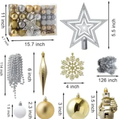 10 Pcs Christmas Assorted Ornaments With A Star Tree Topper Gold, Silver & White -Christmas Decorations Store 10 Pcs Christmas Assorted Ornaments with a Star Tree Topper Gold Silver amp White 600x623 1