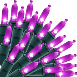 100 LED Purple Christmas String Lights -Christmas Decorations Store 100 count Purple LED Green Wire Christmas Light 3 result 600x591 1