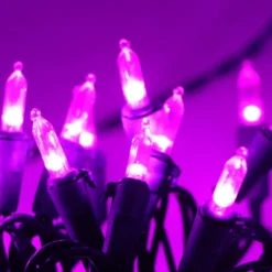 100 LED Purple Christmas String Lights -Christmas Decorations Store 100 count Purple LED Green Wire Christmas Light 4 result 600x600 1