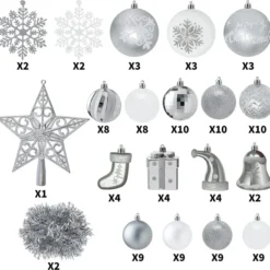 112pcs Silver And White Christmas Ornament Balls -Christmas Decorations Store 112 Pcs Silver amp White Christmas Assorted Ornaments with a Star Tree Topper 3 result 600x576 1