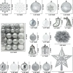 112pcs Silver And White Christmas Ornament Balls -Christmas Decorations Store 112 Pcs Silver amp White Christmas Assorted Ornaments with a Star Tree Topper 4 result 600x582 1