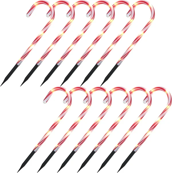 12pcs Christmas Candy Cane Pathway Lights Markers 12in 6 12pcs Christmas Candy Cane Pathway Lights Markers 12in - Image 4