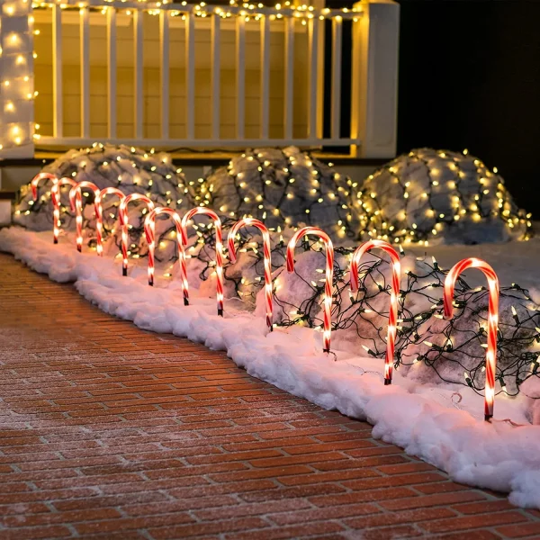 12pcs Christmas Candy Cane Pathway Lights Markers 12in 4 12pcs Christmas Candy Cane Pathway Lights Markers 12in - Image 2