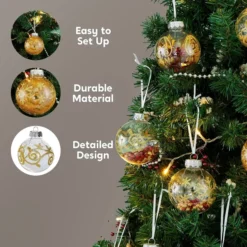 12pcs Transparent Christmas Ball Ornament 15in -Christmas Decorations Store 12 Pcs Clear Ornaments with White Gold Print 15in 3 600x600 1