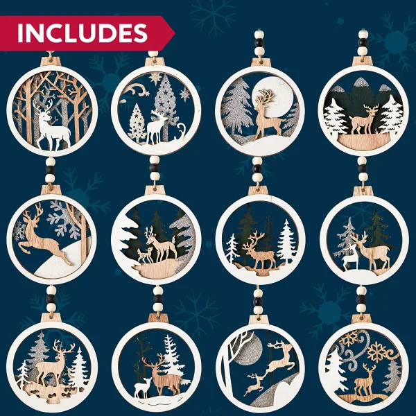 12pcs Wooden Reindeer Christmas Ornaments 8 12pcs Wooden Reindeer Christmas Ornaments - Image 6