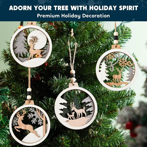 12pcs Wooden Reindeer Christmas Ornaments 5 12pcs Wooden Reindeer Christmas Ornaments - Image 3