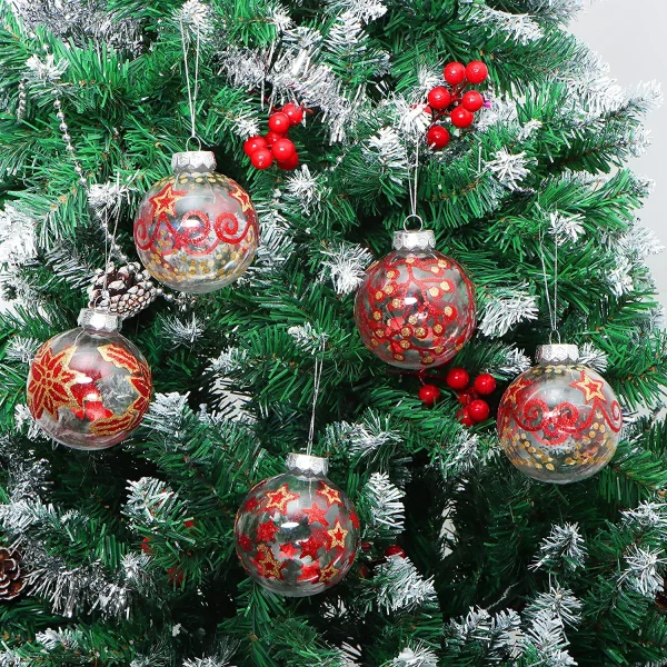12pcs Assorted Christmas Clear Ornament Balls 3.15in 8 12pcs Assorted Christmas Clear Ornament Balls 3.15in - Image 6