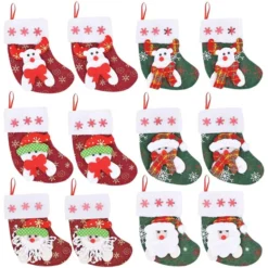 12pcs 3D Mini Christmas Stockings W/ Snowflakes 6in