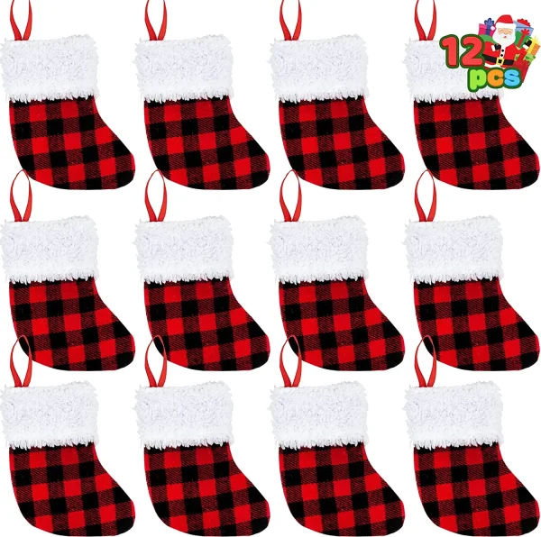 12pcs Mini Red Black Christmas Plaid Stockings 5in 4 12pcs Mini Red Black Christmas Plaid Stockings 5in - Image 2