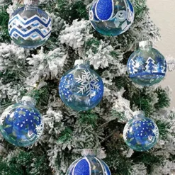 12pcs Blue And White Clear Christmas Ball Ornaments