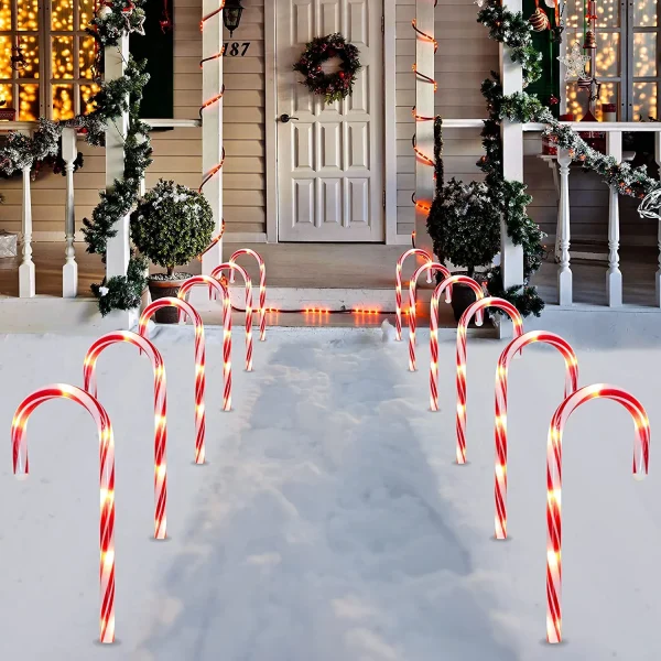 12pcs Christmas Candy Cane Pathway Lights Markers 12in 3 12pcs Christmas Candy Cane Pathway Lights Markers 12in
