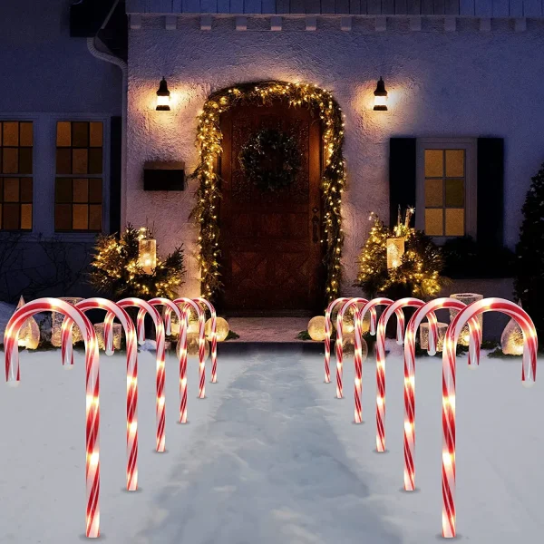 12pcs Christmas Candy Cane Pathway Lights Markers 12in 5 12pcs Christmas Candy Cane Pathway Lights Markers 12in - Image 3