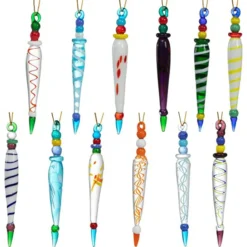 12pcs Christmas Tree Colorful Glass Icicle Ornaments