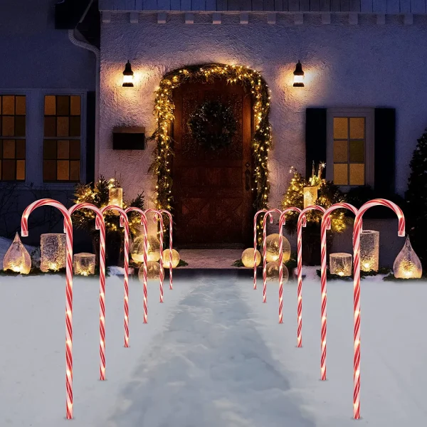 12pcs Thin Red Candy Cane Christmas Pathway Lights 28in 8 12pcs Thin Red Candy Cane Christmas Pathway Lights 28in - Image 6