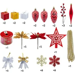130pcs Red White And Gold Christmas Ornaments -Christmas Decorations Store 130Pcs Assorted Ornaments Set with Bow and Ball 5 结果