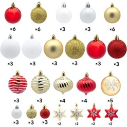 130pcs Red White And Gold Christmas Ornaments -Christmas Decorations Store 130Pcs Assorted Ornaments Set with Bow and Ball 6 结果