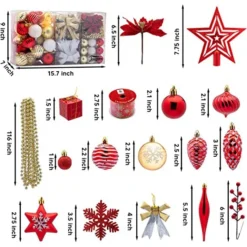 130pcs Red White And Gold Christmas Ornaments -Christmas Decorations Store 130Pcs Assorted Ornaments Set with Bow and Ball 7 结果