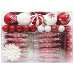 133pcs Assorted Red And White Christmas Ornaments Set