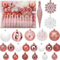 133pcs Rose Gold And White Christmas Ball Ornaments