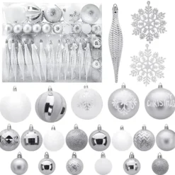 133pcs White And Silver Christmas Tree Ornaments