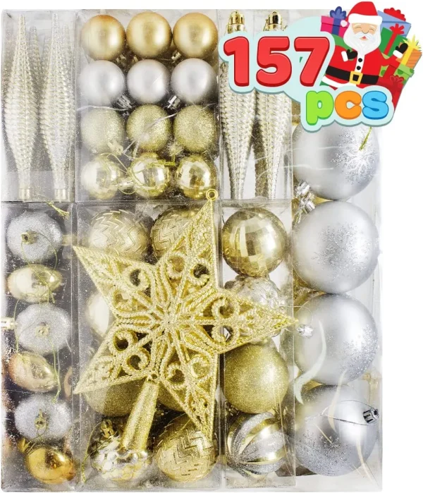 157pcs Gold Silver & White Assorted Christmas Ornaments 4 157pcs Gold Silver & White Assorted Christmas Ornaments - Image 2