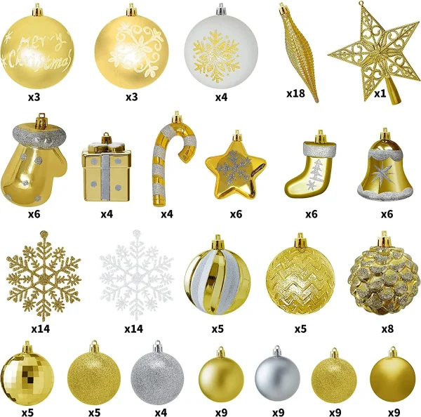 157pcs Gold Silver & White Assorted Christmas Ornaments 5 157pcs Gold Silver & White Assorted Christmas Ornaments - Image 3