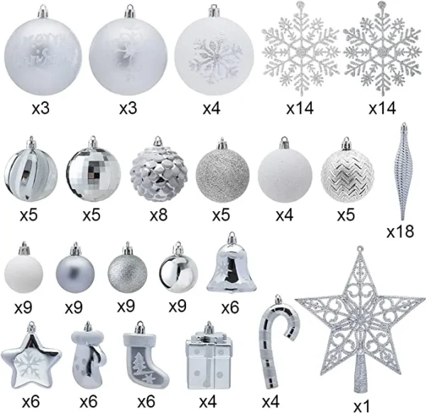 157pcs White And Silver Christmas Tree Ornaments 6 157pcs White And Silver Christmas Tree Ornaments - Image 4