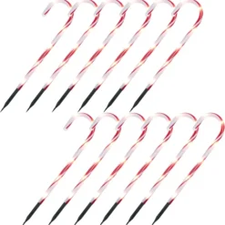 12pcs Red Light Up Candy Cane Pathway Markers 17in -Christmas Decorations Store 17 Christmas Candy Cane Pathway Markers Lights 12 Packs Thick Red 3 result 600x608 1
