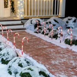 12pcs Red Light Up Candy Cane Pathway Markers 17in -Christmas Decorations Store 17 Christmas Candy Cane Pathway Markers Lights 12 Packs Thick Red 4 result 600x453 1