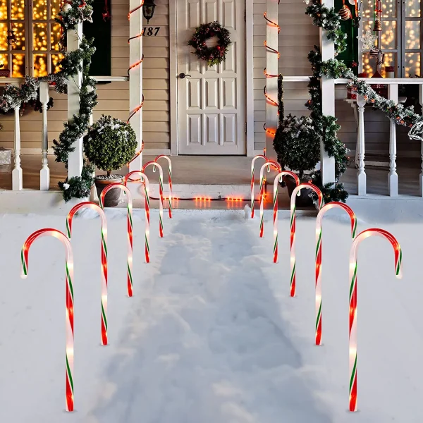 12pcs Green Pathway Markers Candy Cane Light Set 17in 3 12pcs Green Pathway Markers Candy Cane Light Set 17in