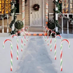 6pcs Christmas Pathway Lights Candy Cane 17in -Christmas Decorations Store 17 Green Christmas Candy Cane Pathway Markers Lights with Stake Set of 12 5 result 600x600 1