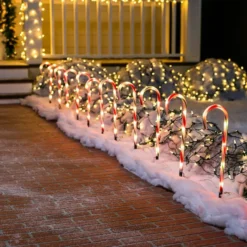 6pcs Christmas Pathway Lights Candy Cane 17in -Christmas Decorations Store 17 Green Christmas Candy Cane Pathway Markers Lights with Stake Set of 12 6 result 600x600 1