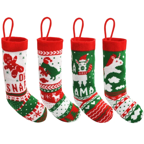 4pcs Christmas Knit Stocking Decorations 18in 3 4pcs Christmas Knit Stocking Decorations 18in