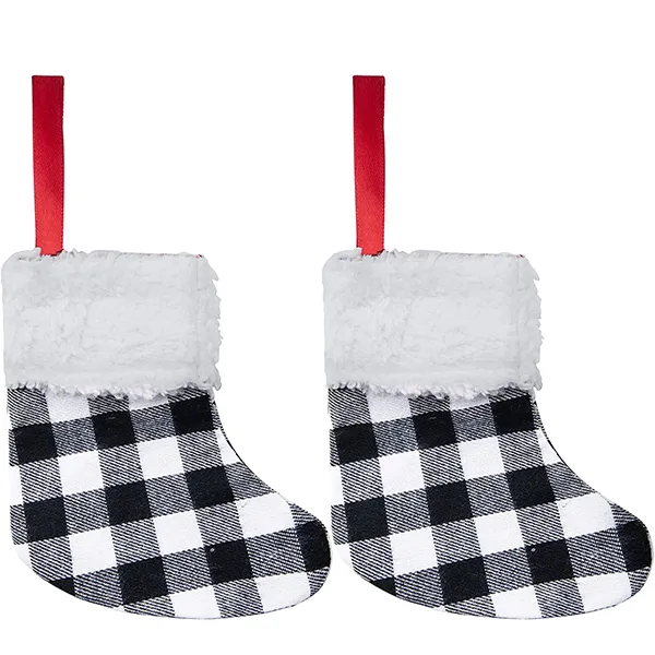 18pcs Black And White Plaid Christmas Stockings 3 18pcs Black And White Plaid Christmas Stockings