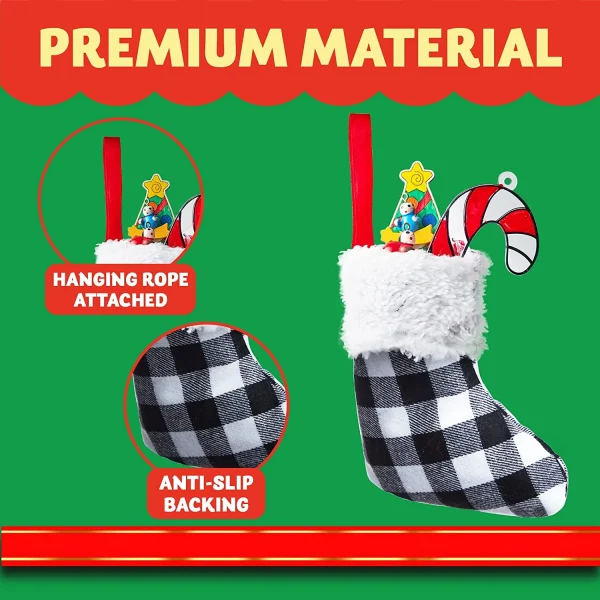 18pcs Black And White Plaid Christmas Stockings 6 18pcs Black And White Plaid Christmas Stockings - Image 4
