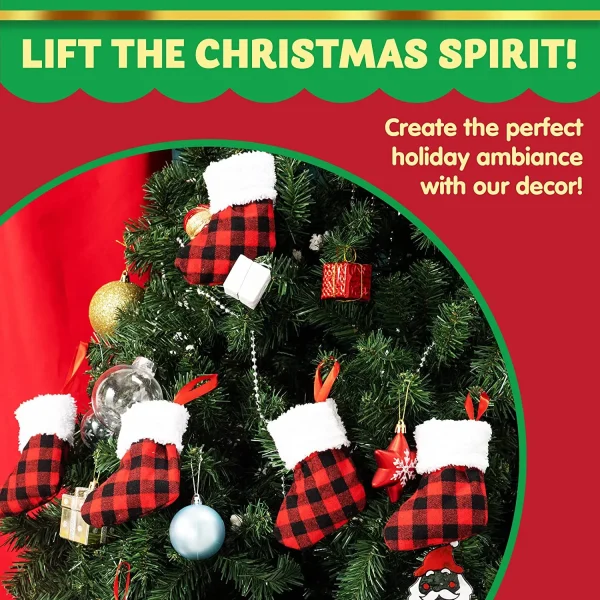 18pcs Red & Black Buffalo Plaid Christmas Stockings 5in 5 18pcs Red & Black Buffalo Plaid Christmas Stockings 5in - Image 3