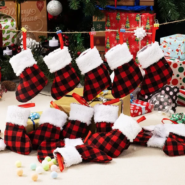 18pcs Red & Black Buffalo Plaid Christmas Stockings 5in 3 18pcs Red & Black Buffalo Plaid Christmas Stockings 5in