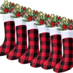 6Pcs Red Black Christmas Stockings 18in -Christmas Decorations Store 18 Red Black Christmas Stockings 6 Pack 3 result 600x522 1