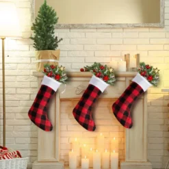 6Pcs Red Black Christmas Stockings 18in -Christmas Decorations Store 18 Red Black Christmas Stockings 6 Pack 4 result 600x600 1
