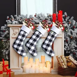 6pcs Plaid Black And White Christmas Knit Stockings 18in -Christmas Decorations Store 18 White Black Christmas Stockings 6 Pack 5 result