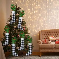 6pcs Plaid Black And White Christmas Knit Stockings 18in -Christmas Decorations Store 18 White Black Christmas Stockings 6 Pack 6 result