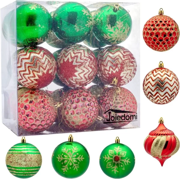 18Pcs Red, Green & Gold Glitter Ball 3.15in 3 18Pcs Red, Green & Gold Glitter Ball 3.15in