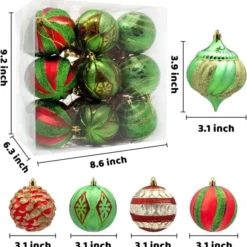 18pcs Red Green & Gold Glitter Ball Ornaments -Christmas Decorations Store 18Pcs Red Green amp Gold Glitter Ball 3.15in 4 result 1 600x611 1