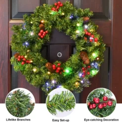 Christmas Holiday Wreath With Multicolored Lights 20in -Christmas Decorations Store 20 Christmas Holiday Wreath with Multicolored Lights 5 result 600x596 1