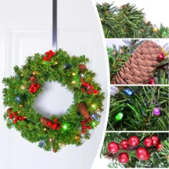 Christmas Holiday Wreath With Multicolored Lights 20in -Christmas Decorations Store 20 Christmas Holiday Wreath with Multicolored Lights 6 result 600x605 1