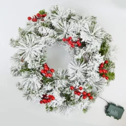 Christmas Wreath Flocked With LED Lights 20in -Christmas Decorations Store 20 Christmas Wreath Flocked with LED Lights 2 result 600x600 1