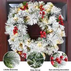 Christmas Wreath Flocked With LED Lights 20in -Christmas Decorations Store 20 Christmas Wreath Flocked with LED Lights 5 result 600x596 1