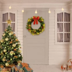 Christmas Lighted Wreath With Bow 20in -Christmas Decorations Store 20 Christmas Wreath with Bow 4 result 600x600 1
