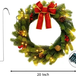 Christmas Lighted Wreath With Bow 20in -Christmas Decorations Store 20 Christmas Wreath with Bow 6 result 600x477 1